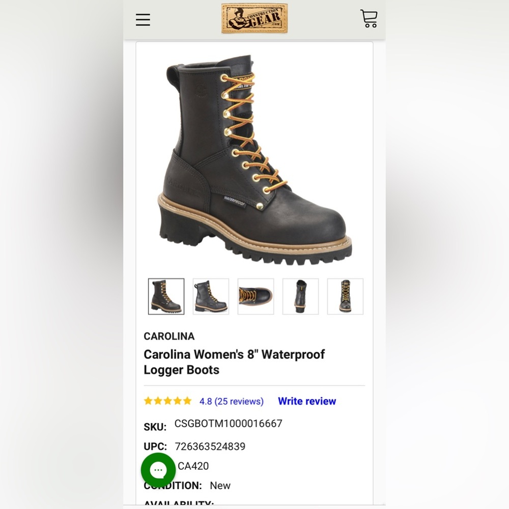 Carolina Women's 8" Waterproof Work Boots Black Leather Waterproof Steel Toe 6.5